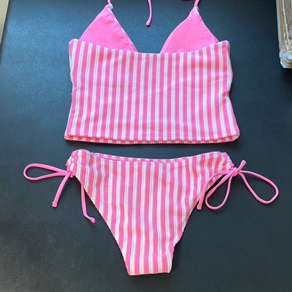 Striped Pink and White Bikini Set - Picture 4 of 5